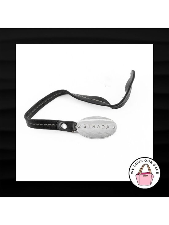 Strada Handbags - STRADA BLACK LEATHER STRAP SILVER NICKEL OVAL FOB BAG CHARM KEYCHAIN HANG TAG